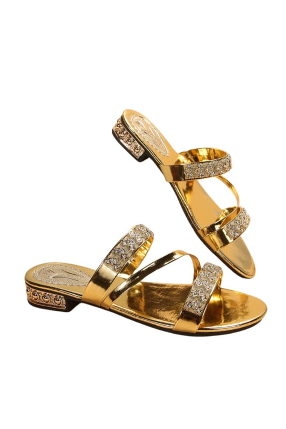 Womens Rhinestone Sandals Open Toe Breathable Light Weight Flat Slip-On Sandals Women for Summer Cusual Vacation