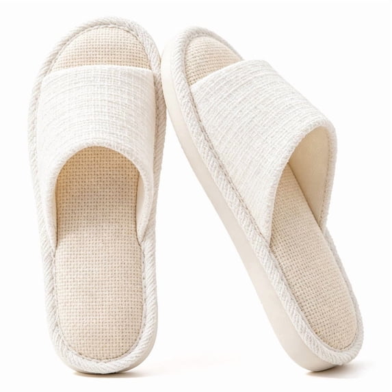 CHICVOMEY Womens Slippers Linen Cotton Spring Summer House Slippers Indoor Lightweight Open Toe Bathroom Slippers Soft House Shoes