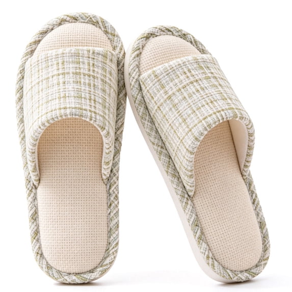 CHICVOMEY Womens Slippers Linen Cotton Spring Summer House Slippers Indoor Lightweight Open Toe Bathroom Slippers Soft House Shoes