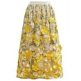 thumbnail image 1 of CHICWISH Women 3D Floral Applique Embroidery Maxi Skirt Elastic High Waist A-Line Garden Party Mesh Tulle Skirt Yellow, 1 of 8