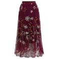 thumbnail image 1 of CHICWISH Women Floral Embroidered Tulle Skirt Flare A Line High Elastic Waist Mesh Double-Layered Midi Skirt Burgundy, 1 of 1