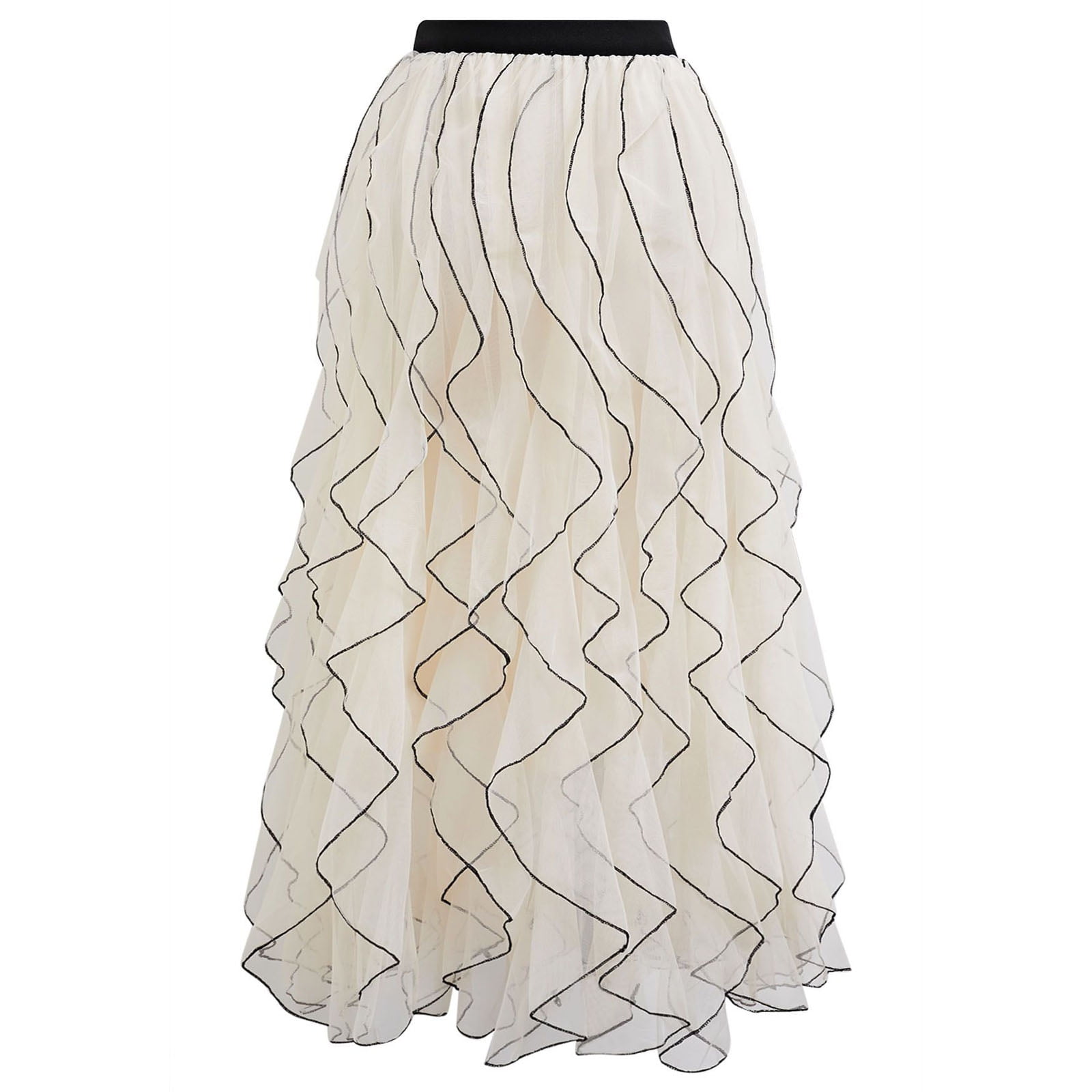 Beige Tulle Tulle Skirt New York CHICWISH Women Rippling