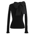 thumbnail image 1 of CHICWISH Women's Black Big Bowknot Long Sleeves Knit Top, 1 of 4