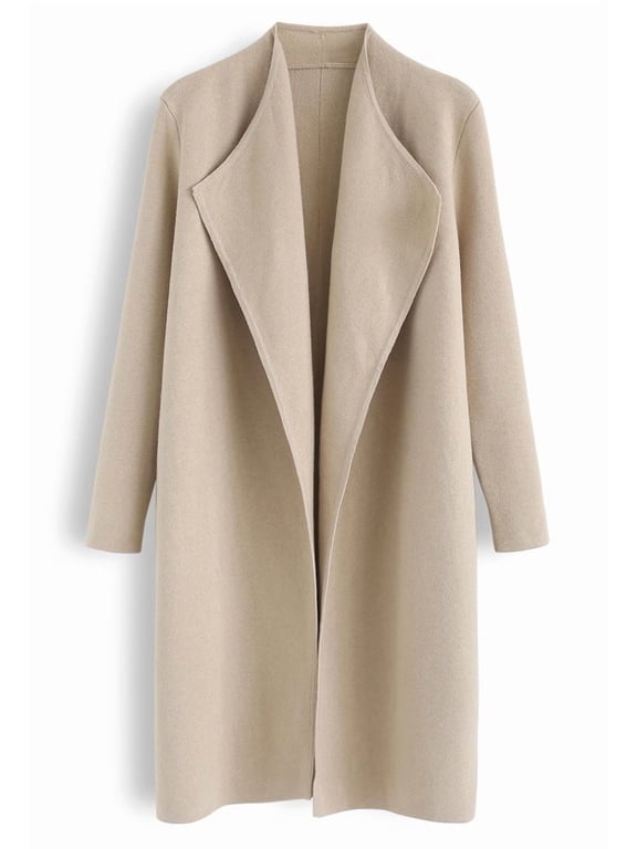 Women's Classy Light Tan Open Front Knit Coat Cardigan Coatigan Light Jacket, Size XXL