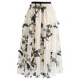 thumbnail image 1 of CHICWISH Women's Cream 3D Butterfly Double-Layered Mesh Midi Skirt, 1 of 12