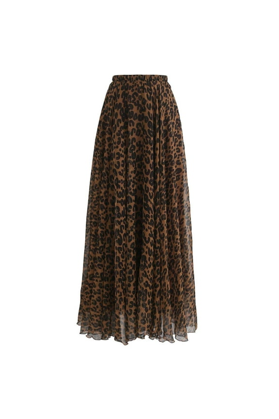 Women's Leopard Watercolor Brown Maxi Floral Chiffon Slip Skirt