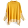 thumbnail image 1 of CHICWISH Women's Mustard Striped Oversize Soft Knit Cape Sweater Pullover, 1 of 8