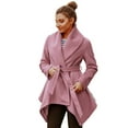 thumbnail image 1 of CHICWISH Women's Turn Down Shawl Collar Open Front Long Sleeve Pink Asymmetric Hemline Wool Blend Coat, 1 of 6