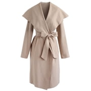 CHICWISH Womens Wide lapel Open Front Long Sleeve Sand Beige Wool Blend Trench Coat