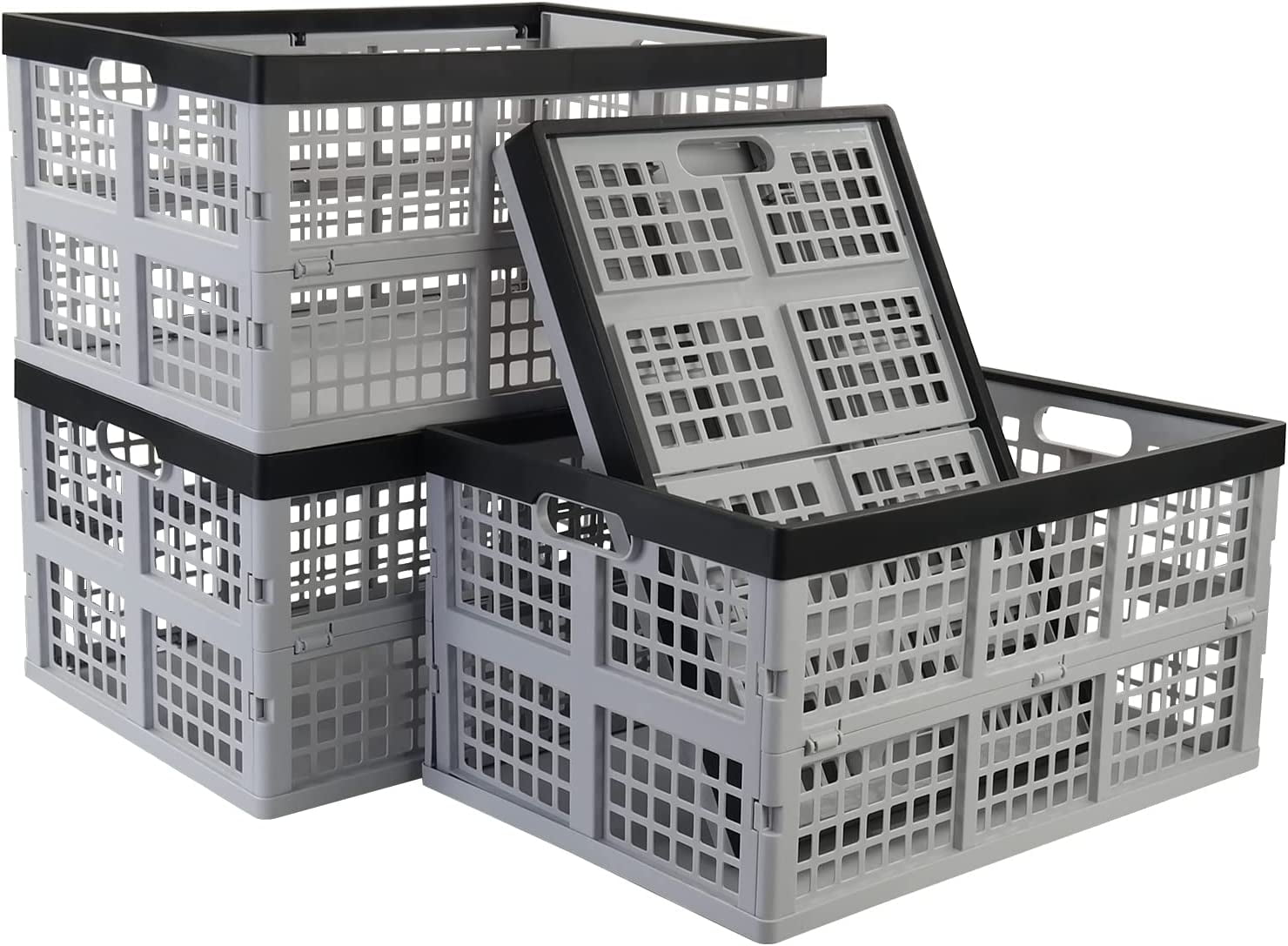 CHIE 42 Liter, 4 Pack Collapsible Plastic Storage Crates, Plastic