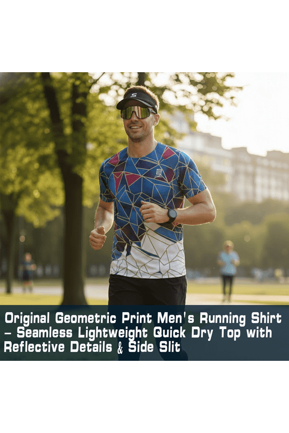 Men's Seamless Running T-Shirt - Lightweight Quick Dry Athletic Tee with Reflective Logo & Side Slit