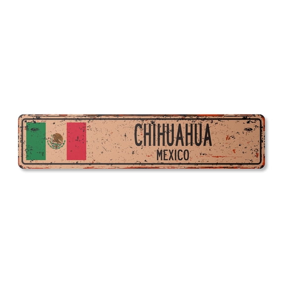 CHIHUAHUA MEXICO Vintage Plastic Street Sign Mexican flag city country road wall gift | Indoor/Outdoor | 18" Wide