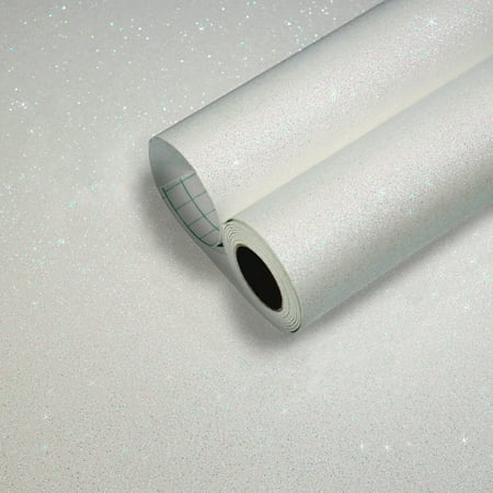 CHIHUT 15.7"x100" Shimmer Color White Peel and Stick Wallpaper Sparkle White Glitter Wallpaper for Bedroom Walls Self Adhesive Contact Paper Shimmering Glitter White Wallpaper for Cabinets Shelf Liner