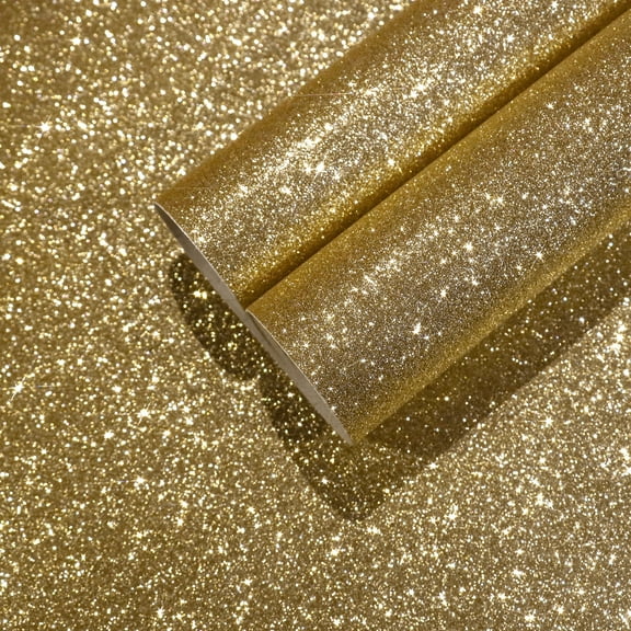 CHIHUT Champagne Gold Glitter Contact Paper for Bedroom Peel and Stick Glitter Wallpaper for Countertops Waterproof Self Adhesive Wall Paper Decorative Vinyl Roll for Kitchen Cabinets 15.7"x236"