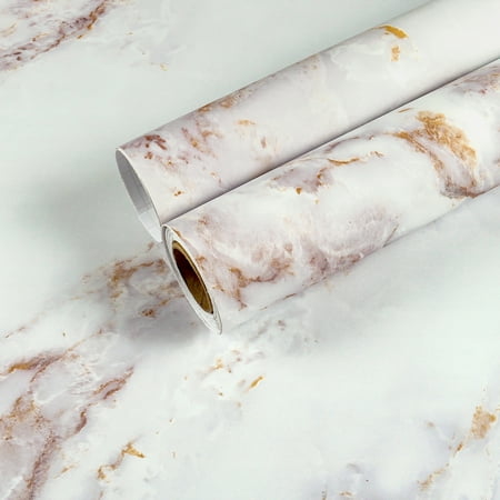CHIHUT 17.7"×100" Marble Countertop Contact Paper Self Adhesive Removable White Gold Matte Marble Wallpaper for Countertops Waterproof Kitchen Countertop Peel and Stick Wallpaper for Cabinet Shelf