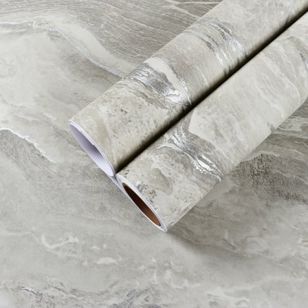 CHIHUT 17.7"x100“ Beige Silver Gold Marble Contact Paper for Countertops Waterproof Marble Peel and Stick Wallpaper for Bedroom Bathroom Self Adhesive Matte Marble Kitchen Countertops Contact Paper