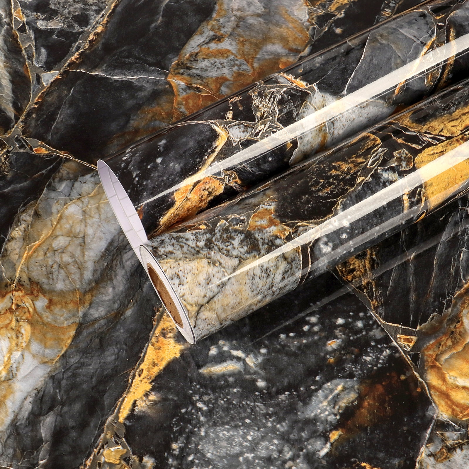 CHIHUT 17.7''x100'' Black Gold Peel and Stick Wallpaper Glossy Marble Contact Paper for Countertops Waterproof Self Adhesive Removable Marble Wallpaper Kitchen Counter Top Contact Paper for Bathroom