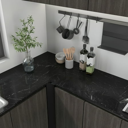 CHIHUT 17.7"x100" Glossy Black Marble Contact Paper for Countertops Waterproof Black Wallpaper Peel and Stick Counter Top Self Adhesive Removable Kitchen Wallpaper for Backsplash Table Liners