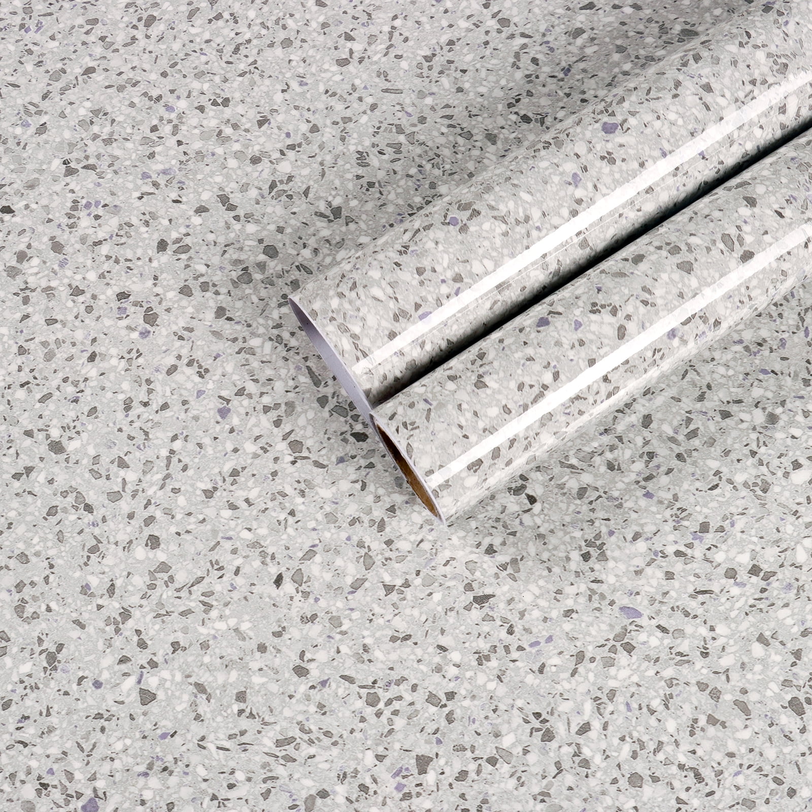 CHIHUT 17.7"x100" Grey Granite Contact Paper for Countertops Waterproof Self Adhesive Granite Countertop Contact Paper Marble Peel and Stick Wallpaper Terrazzo Vinyl Roll for Bathroom Cabinets Wall