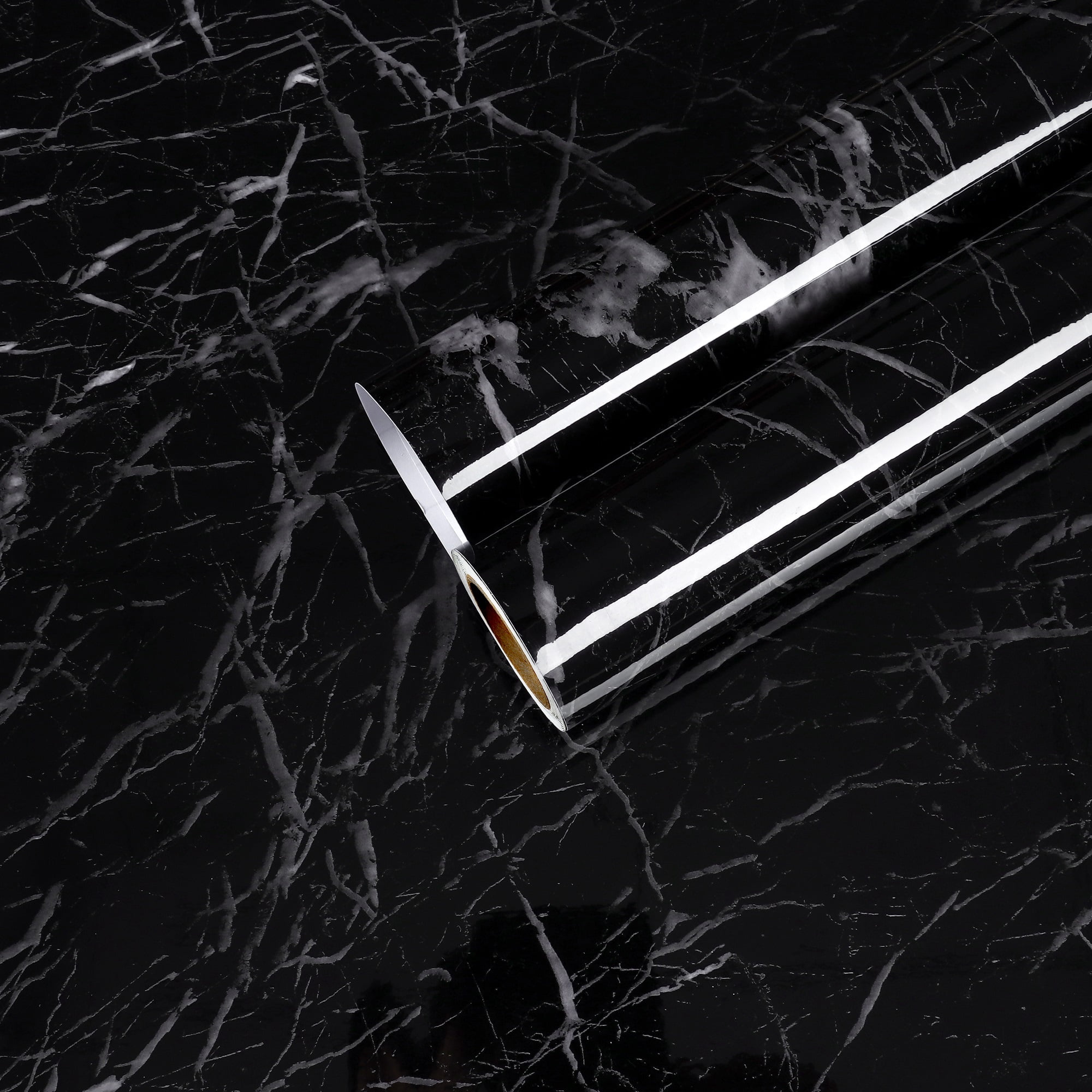CHIHUT Black Marble Peel and Stick Countertop Contact Paper Glossy Marble Self Adhesive Wallpaper for Bathroom Kitchen Wallpaper 17.7"x236" Removable Black Vinyl Roll for Cabinets Counter Shelf Liner
