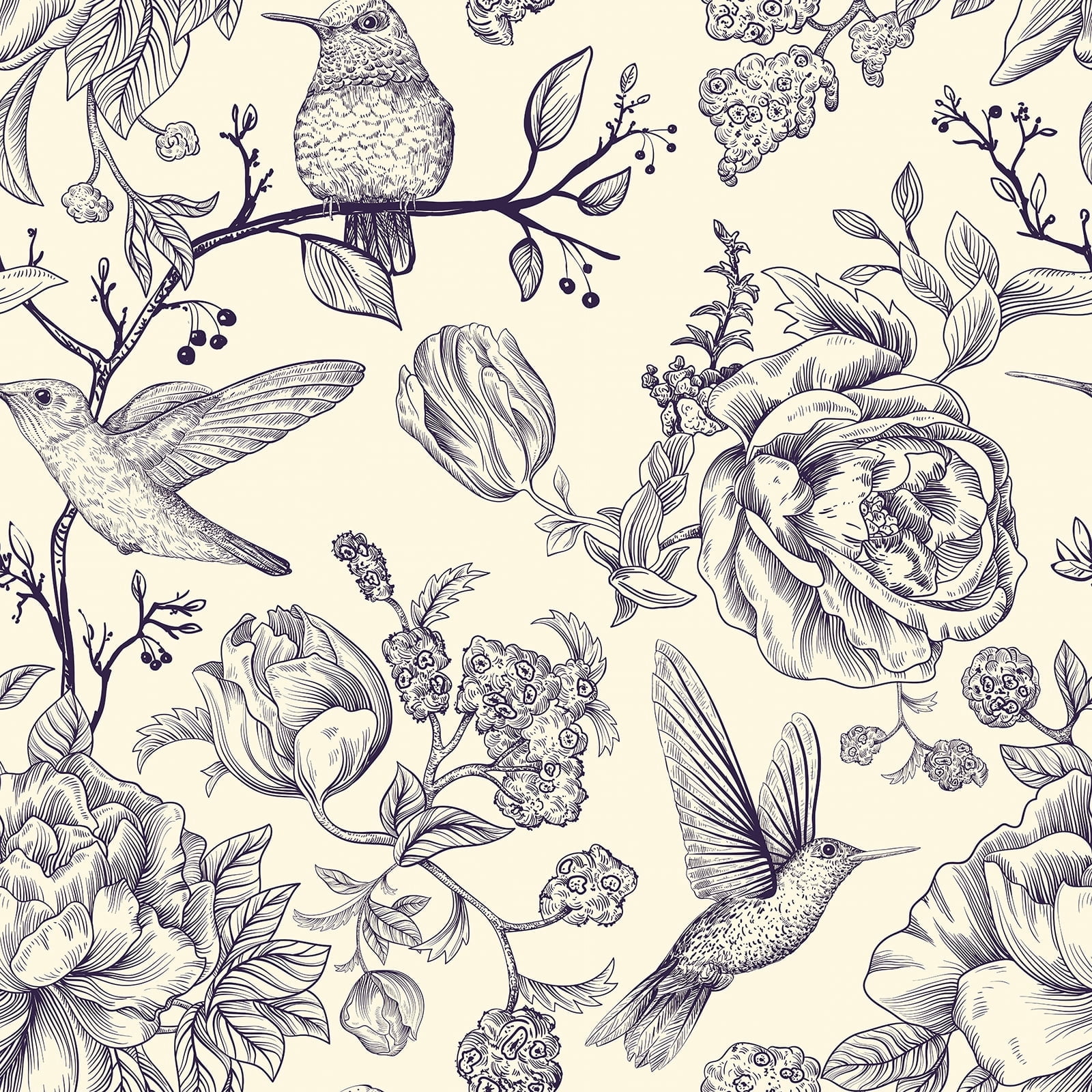 CHIHUT Floral Peel and Stick Contact Paper for Countertops Waterproof 17.7”x236”Self Adhesive Birds Wallpaper for Bedroom Removable Purple Peony Floral Leaf Wall Paper Vinyl Roll for Bathroom Walls