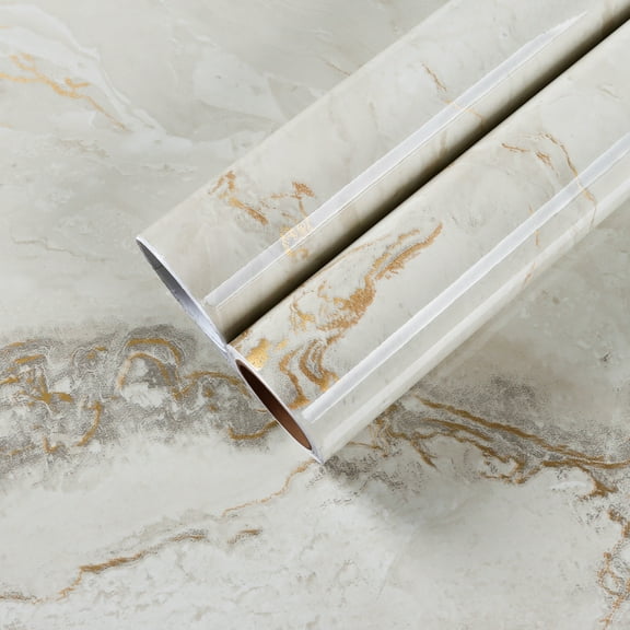 CHIHUT Beige Gold Liquid Marble Contact Paper for Countertops Peel and Stick Marble Wallpaper for Bathroom Kitchen Counter Tops 17.7"x100" Self Adhesive Vinyl Wrap Removable Wallpaper for Cabinets