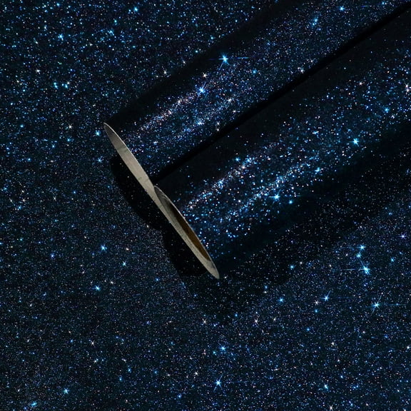 CHIHUT Black Blue Glitter Wallpaper Stick and Peel 15.7''x100'' Self Adhesive Decorative Sparkle Blue Black Glitter Contact Paper Removable Glitter Fabric Roll for Cabinets Dresser Crafts Bedroom Wall