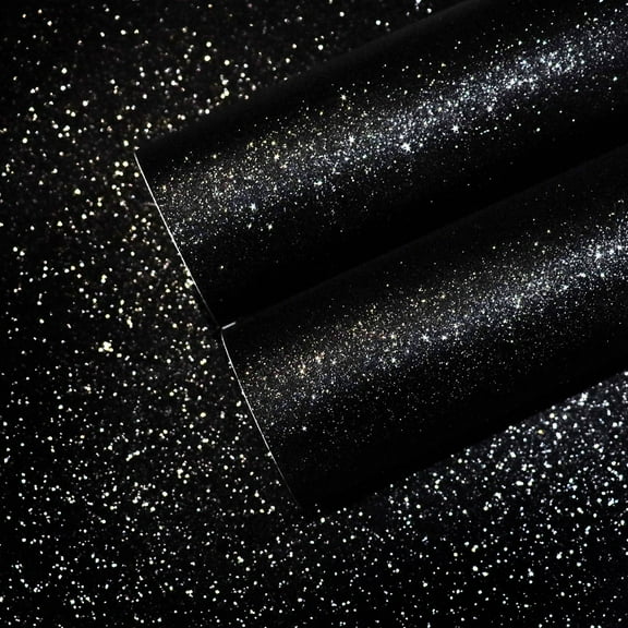 CHIHUT Black Glitter Contact Paper for Kitchen Self Adhesive Black Wallpaper Peel and Stick Wallpaper for Countertops Waterproof Wall Paper Removable Vinyl Roll for Cabinets Walls 15.7''x236''