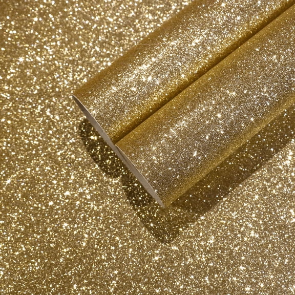CHIHUT Champagne Gold Glitter Peel and Stick Wallpaper Sparkle Glitter Contact Paper Self Adhesive Glitter Wallpaper Removable Fabric Textured Wallpaper for Bedroom Cabinets Walls Liners 15.7''x100''