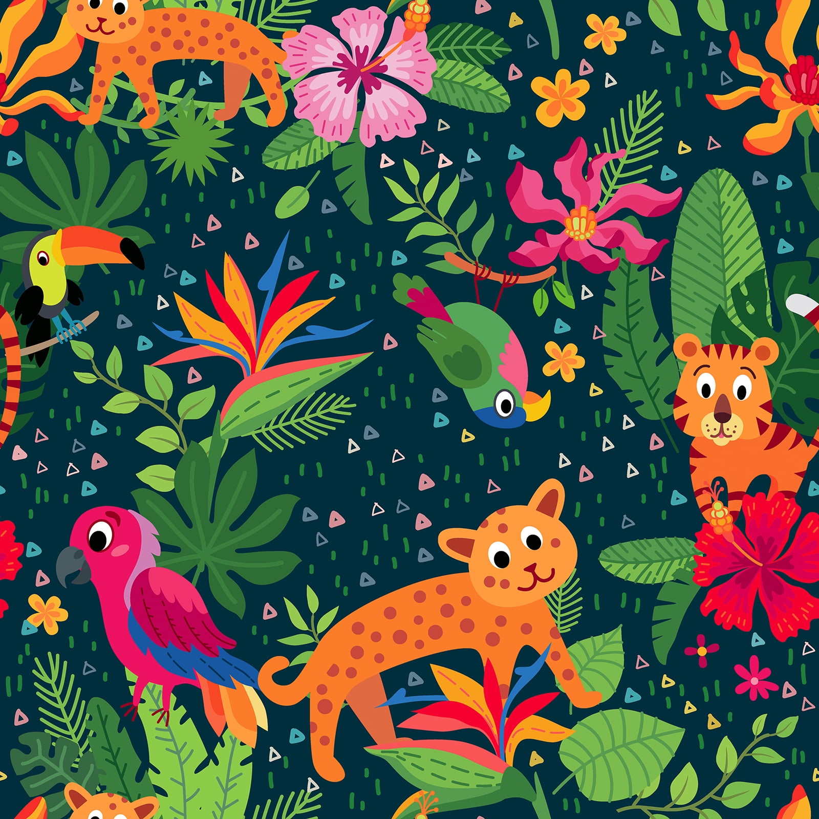 CHIHUT Colorful Tropical Peel and Stick Wallpaper for Kitchen Jungle Animal Self Adhesive Contact Paper for Countertop Waterproof Removable Wall Paper Vinyl Roll for Cabinets Walls 17.7"x100"