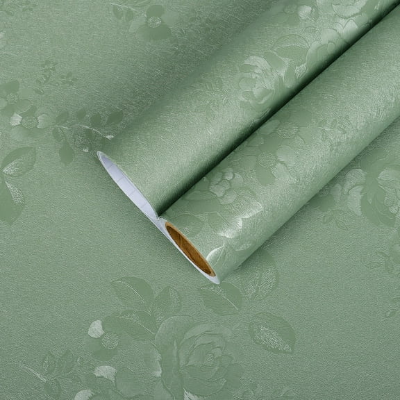CHIHUT Dark Green Embossed Flower Peel and Stick Wallpaper for Kitchen Self Adhesive Textured Floral Contact Paper for Countertop Waterproof Removable Wall Paper for Cabinets Badroom 12"x100"