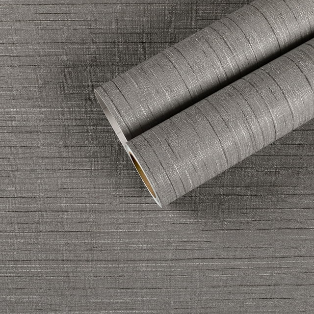 CHIHUT Dark Grey Grasscloth Wallpaper Peel and Stick Fabric Textured