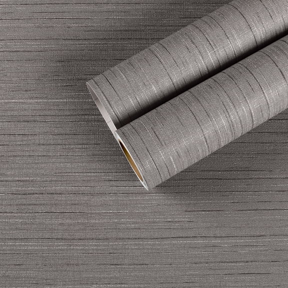 CHIHUT Dark Grey Grasscloth Wallpaper Peel and Stick Fabric Textured Wallpaper Self Adhesive 17.7"x100"