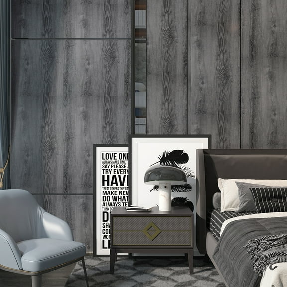 CHIHUT Dark Grey Wood Wallpaper Peel and Stick Wallpaper 17.7"x100" Waterproof Self Adhesive Faux Wood Grain Contact Paper Vinyl Removable Distressed Dark Wood Paper for Furniture Shelves Bedroom Wall