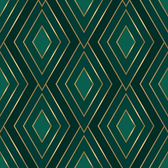 CHIHUT Geometric Peel and Stick Wallpaper for Bathroom Waterproof Golden Rhombus Modern Geometric Contact Paper Green Removable Wallpaper Vinyl Self Adhesive Wallpaper for Walls Cabinets 17.7"x100"