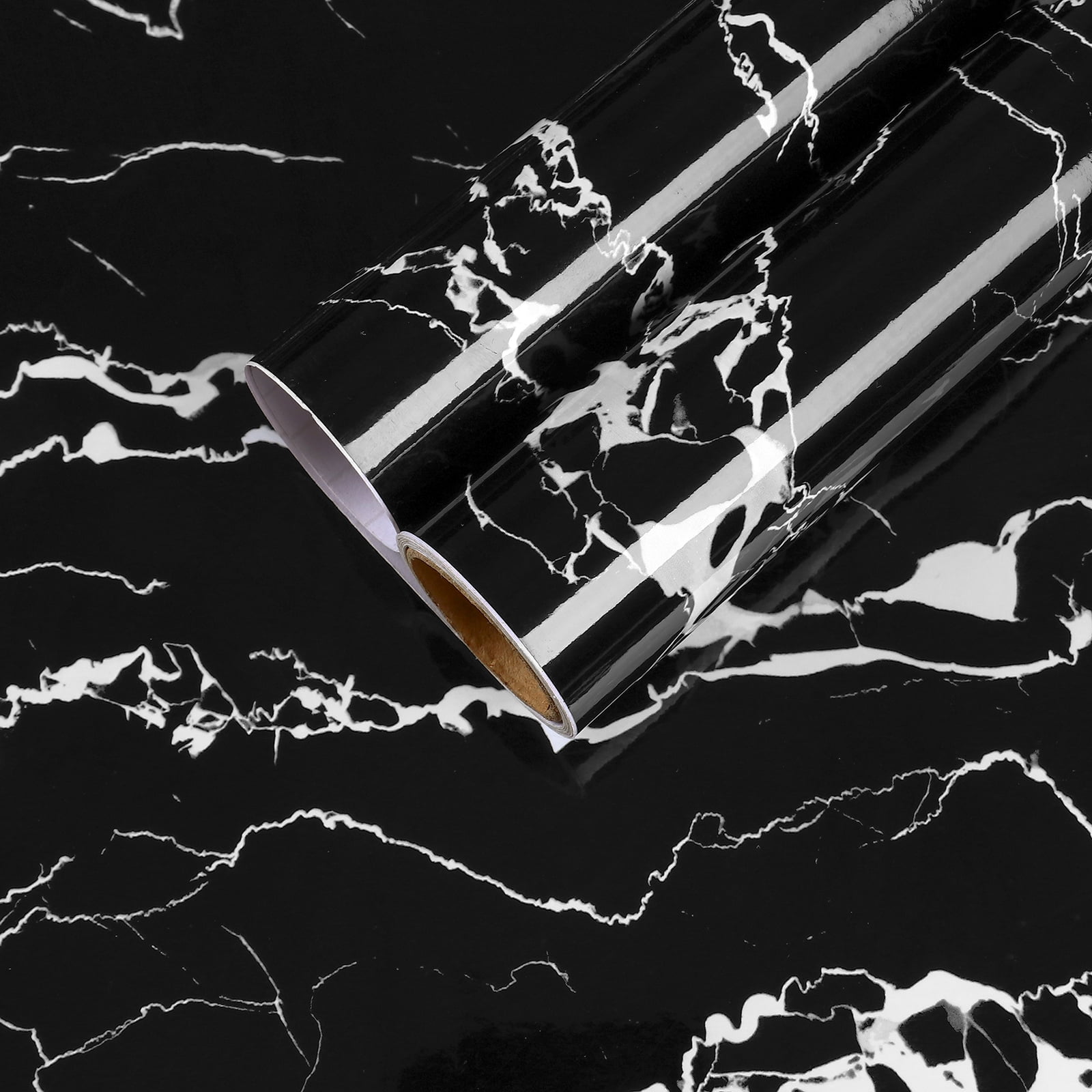 CHIHUT Glossy Black Marble Contact Paper for Countertops Waterproof 17.7"x100" Marble Peel and Stick Wallpaper for Bedroom Vinyl Self Adhesive Removable Wallpaper for Kitchen Cabinets Walls Shelf