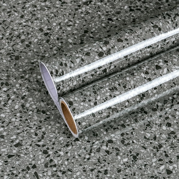 CHIHUT Granite Countertop Contact Paper Peel and Stick Countertops for Kitchen Waterproof Removable Terrazzo Contact Paper Self Adhesive Light Black Marble Wallpaper for Bathroom Furniture 17.7"x100"