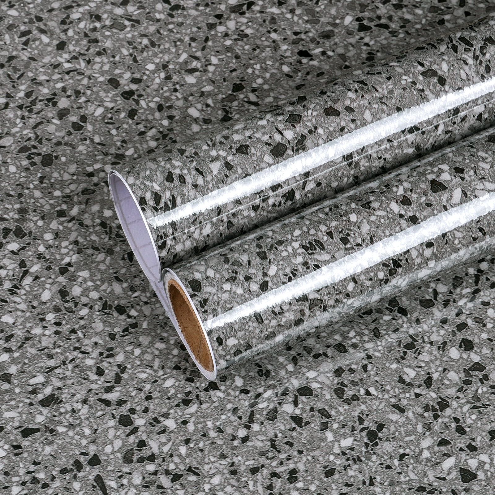 CHIHUT Granite Countertop Contact Paper Peel and Stick Countertops for Kitchen Waterproof Removable Terrazzo Contact Paper Self Adhesive Light Black Marble Wallpaper for Bathroom Furniture 17.7"x100"