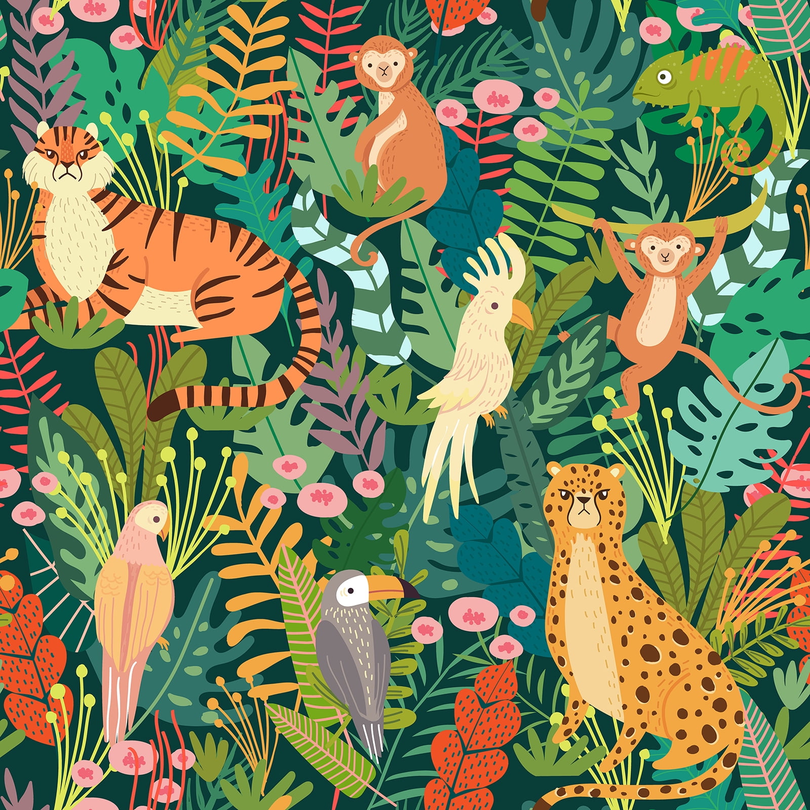 CHIHUT Jungle Animal Wallpaper 17.7x100 Nursery Peel and Stick Wallpaper Kids Removable Leopard Bird Wallpaper Self Adhesive Tropical Palm Leaf Contact Paper Vinyl for Bedroom Walls Cabinets Shelves