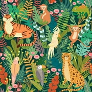 CHIHUT Jungle Animal Wallpaper 17.7”x100” Nursery Peel and Stick Wallpaper Kids Removable Leopard Bird Wallpaper Self Adhesive Tropical Palm Leaf Contact Paper Vinyl for Bedroom Walls Cabinets Shelves