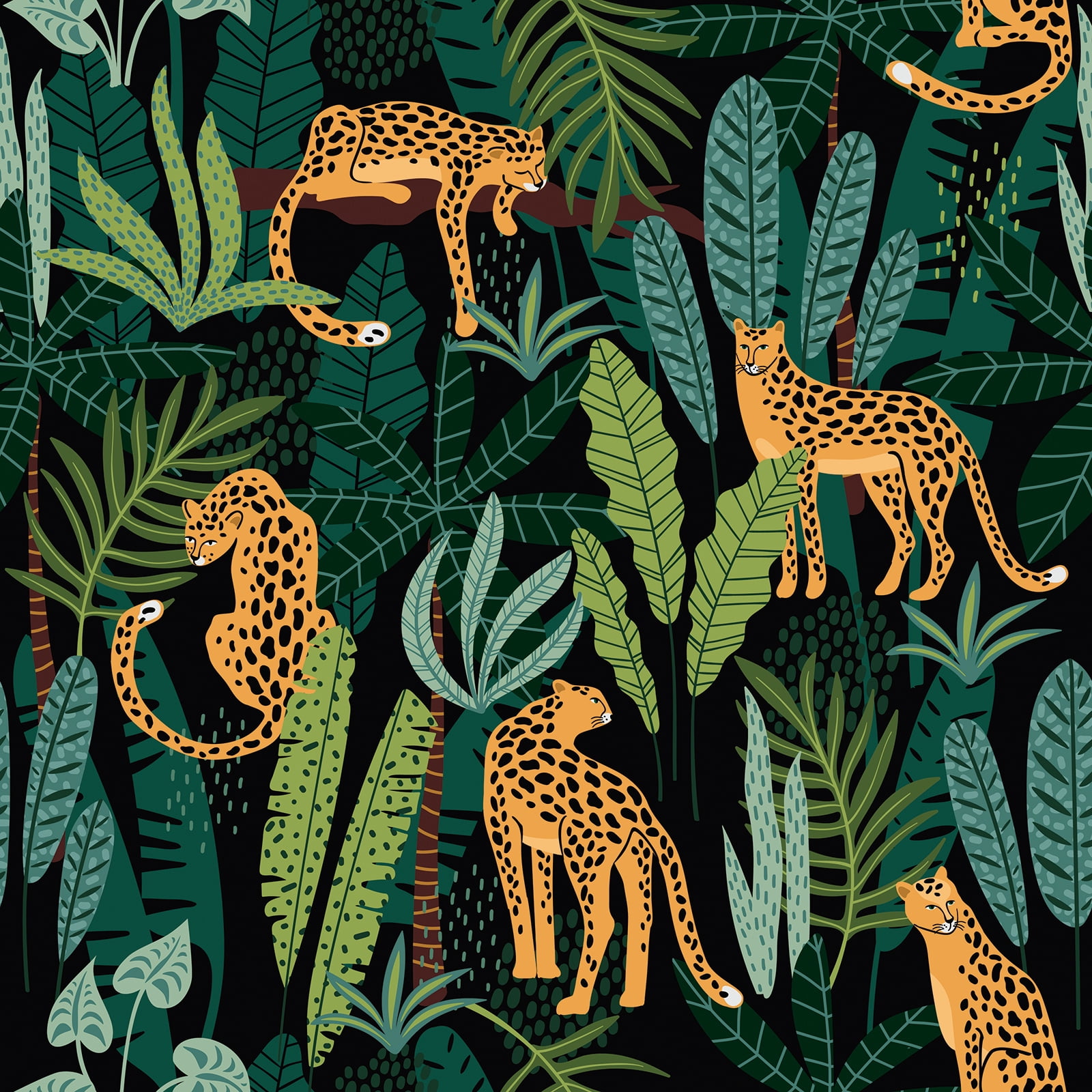 KT2205 Black/Green Jungle Leopard Wallpaper