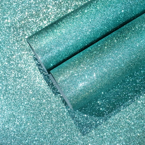 CHIHUT Light Teal Blue Glitter Wallpaper Peel and Stick Wallpaper for Bedroom Walls DIY 15.7''x100''