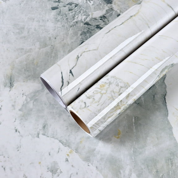 CHIHUT Marble Peel and Stick Countertop Contact Paper for Kitchen Bathroom 17.7"x100" Waterproof Spruce White Granite Marble Contact Paper Self Adhesive Removable Vinyl Wallpaper for Cabinets Table