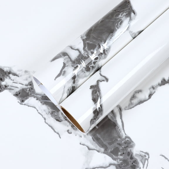 CHIHUT Silver White Marble Wallpaper Peel and Stick Wallpaper for Countertop 12"x100" Self Adhesive Marble Contact Paper for Kitchen Waterproof Wallpaper Glossy Wall Paper for Cabinets Shelf Liner