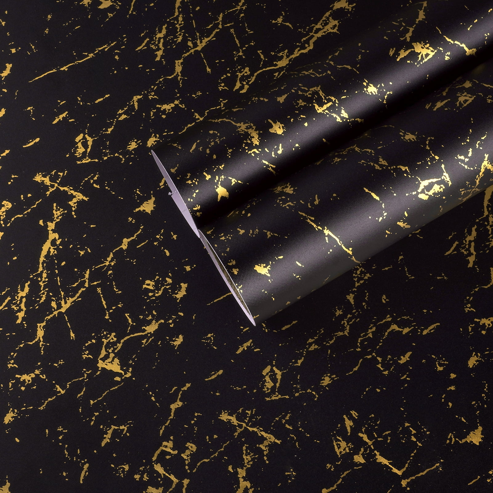 CHIHUT 17.7”x236” Black Gold Marble Contact Paper for Countertops Self Adhesive Vinyl Wallpaper