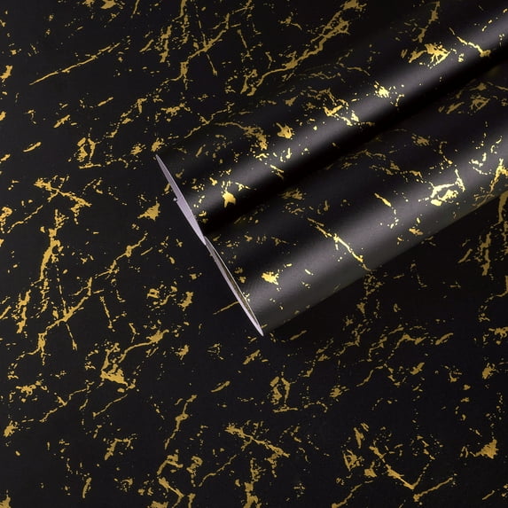 CHIHUT 17.7”x236” Black Gold Marble Contact Paper for Countertops Self Adhesive Vinyl Wallpaper