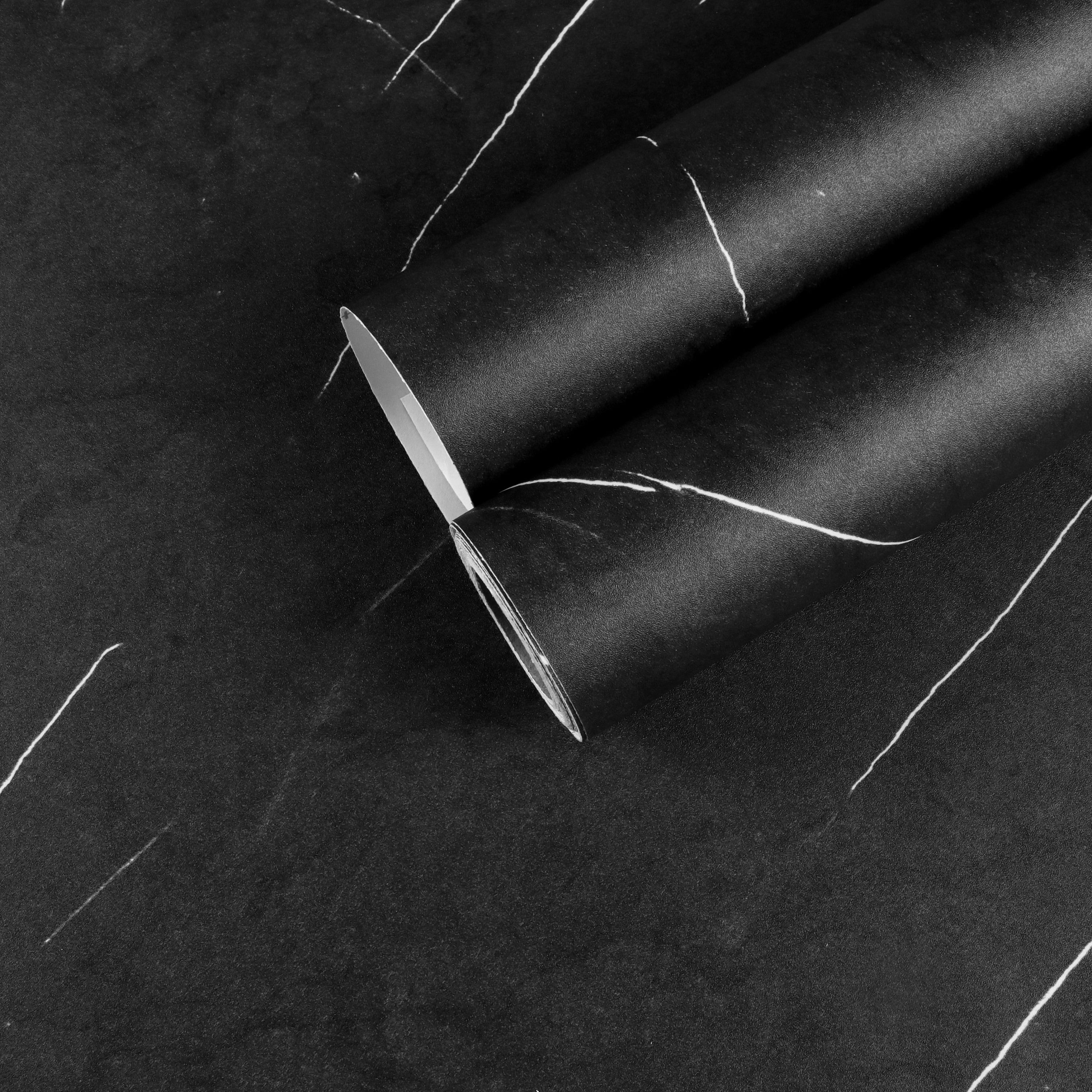 CHIHUT Matte Black Wallpaper Marble Peel and Stick Contact Paper for