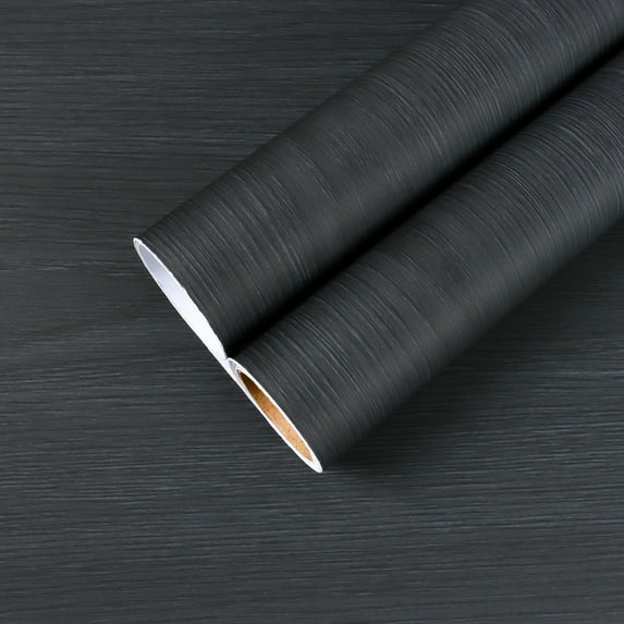 CHIHUT Matte Black Wood Grain Contact Paper for Countertops Peel and Stick Black Wallpaper for Bedroom Bathroom Waterproof Wood Self Adhesive Vinyl Roll for Cabinets Shelf Liners Kitchen Counter