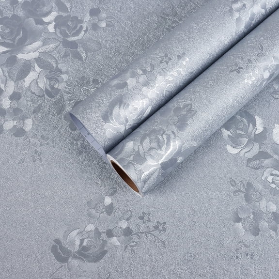 CHIHUT Peel and Stick Vintage Floral Wallpaper Embossed Grey Floral Wallpaper for Bedroom Living Room Textured Removable Self Adhesive Contact Paper for Cabinets Accent Walls 12"x100"