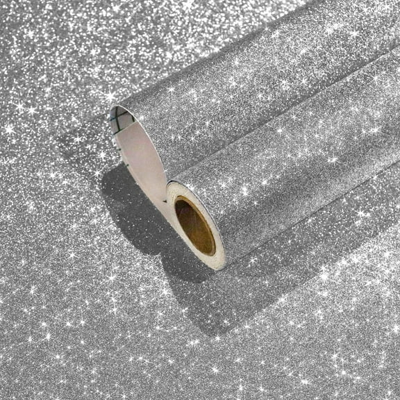 CHIHUT Silver Glitter Contact Paper 15.7"x100" Peel and Stick Wallpaper Silver Sparkle Wallpaper
